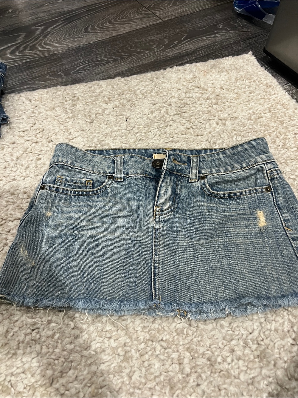 Nollie Light Blue Distressed Denim Mini Skirt
